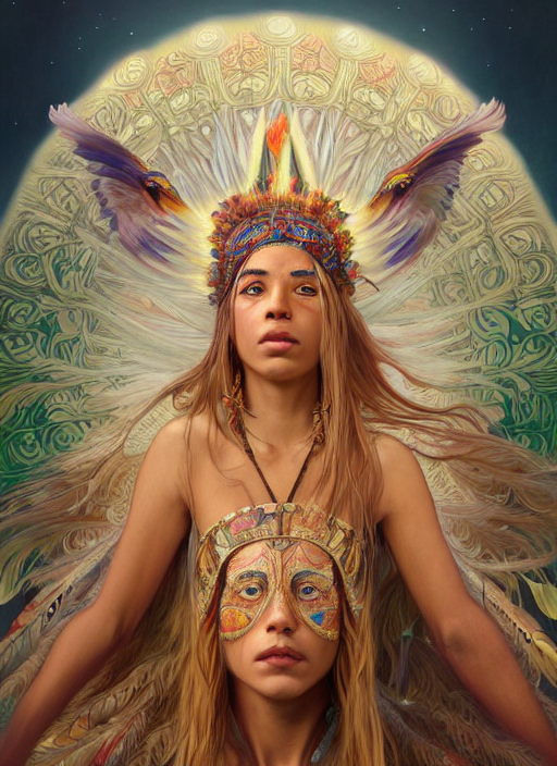 Portrait Of A Dancing Eagle Woman, Beautiful Blonde Haired L...