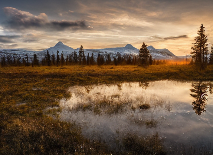 Nordic Mire, Brown Bear, Scenic Sunrise, Hdr, Photorealism,...
