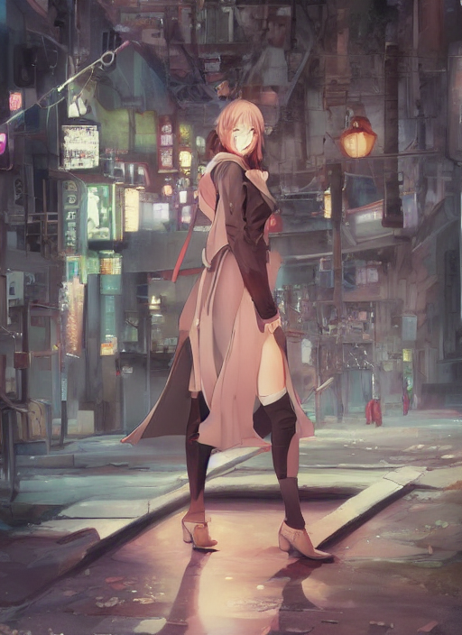 Woman Stands In A Street - Poster By Wlop, Kiyohara Tama, Kr...