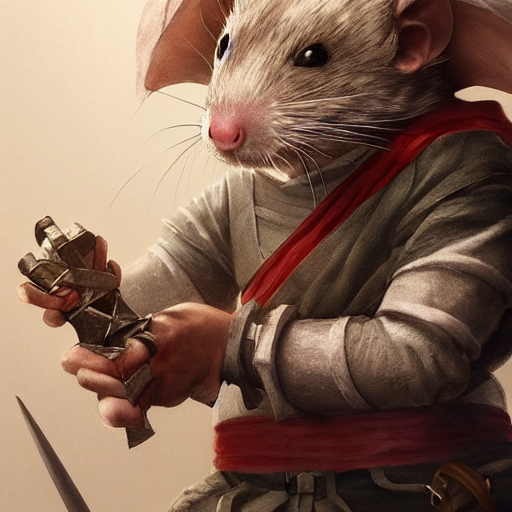 Rat With Bandages On Bandaged Arms Holding Wakizashi, Highly...
