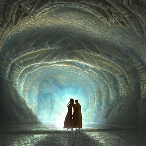 Artistic Digital Artwork Of Two People In An Epic Undergroun...