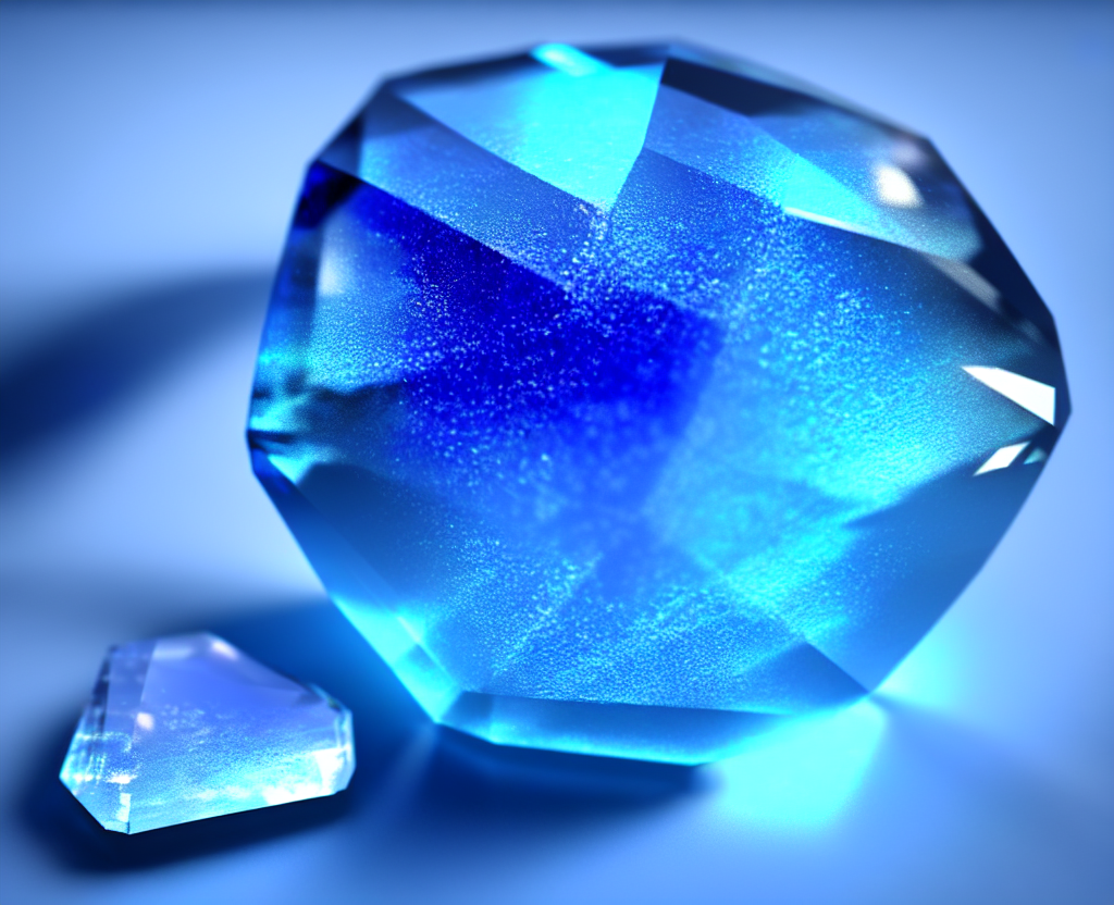 Crystal Gemstone Blue Rendering, Single, Photorealistic, Bri... — Stable Diffusion AI Prompt: crystal gemstone blue rendering, single, photorealistic, bright backround, photo...