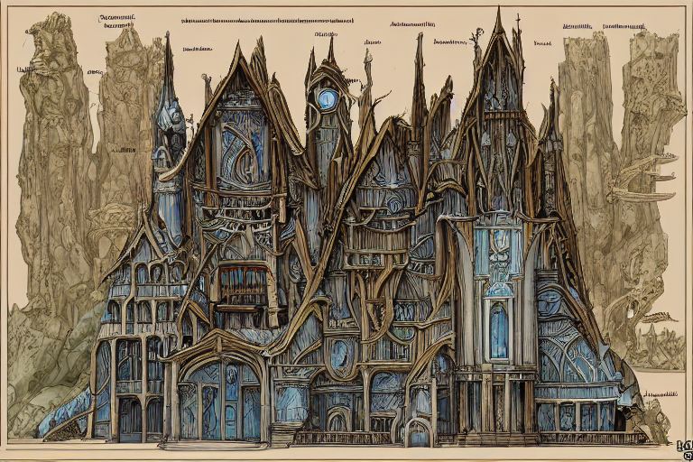 Fantasy Architecture, Page Of Illustrated Encyclopedia, Diag... — Stable Diffusion AI Prompt: fantasy architecture, page of illustrated encyclopedia, diagrams showing various...