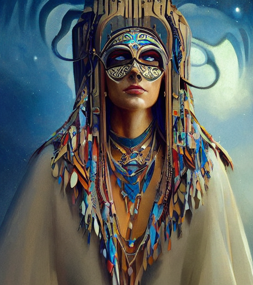 Hyperborean Priestess With Long Neck And Geometric Headdress...