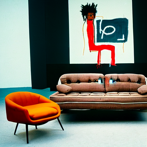A Modern Couch Designed By Basquiat, Realistic Photo, Advert...