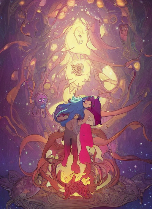 Adventure Time, Fire Princess And Finn Hugging, Surrounded B...