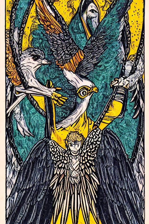 Tarot Card Design Featuring Hawks, Extremely Detailed, High...