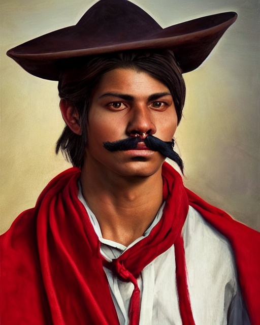 Portrait Of A Handsome Young Gaucho Warrior, With A Red Scar...