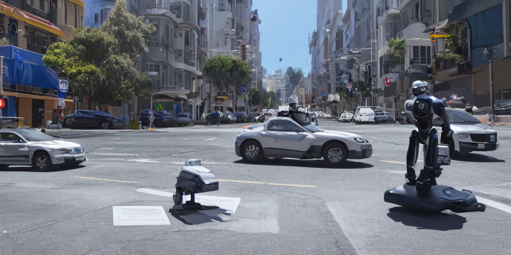A Shiny Non - Humanoid Police Robot Writing A Parking Ticket...