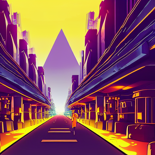 Neo - Tokyo Street Between Pyramids Of Egypt, Digital Art, 3...