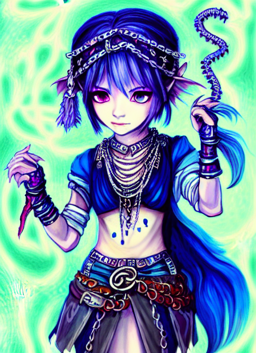 A Portrait Of Girl Dancer In Indigo Dress, Chains, Bangles F...