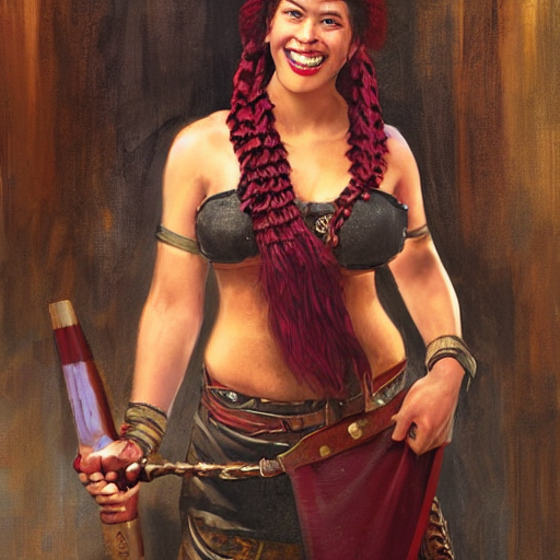 A Medieval Bartender Woman With Polynesian Ethnicity And A S...