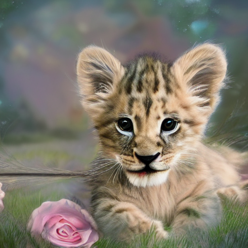 Hybrid Animal Cross Between Lion Cub And Fluffy Grey Tabby K...