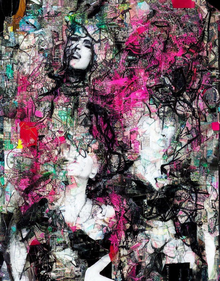 Neon Japaneese Nymphomaniac, Mixed Media Collage, Assemblage...