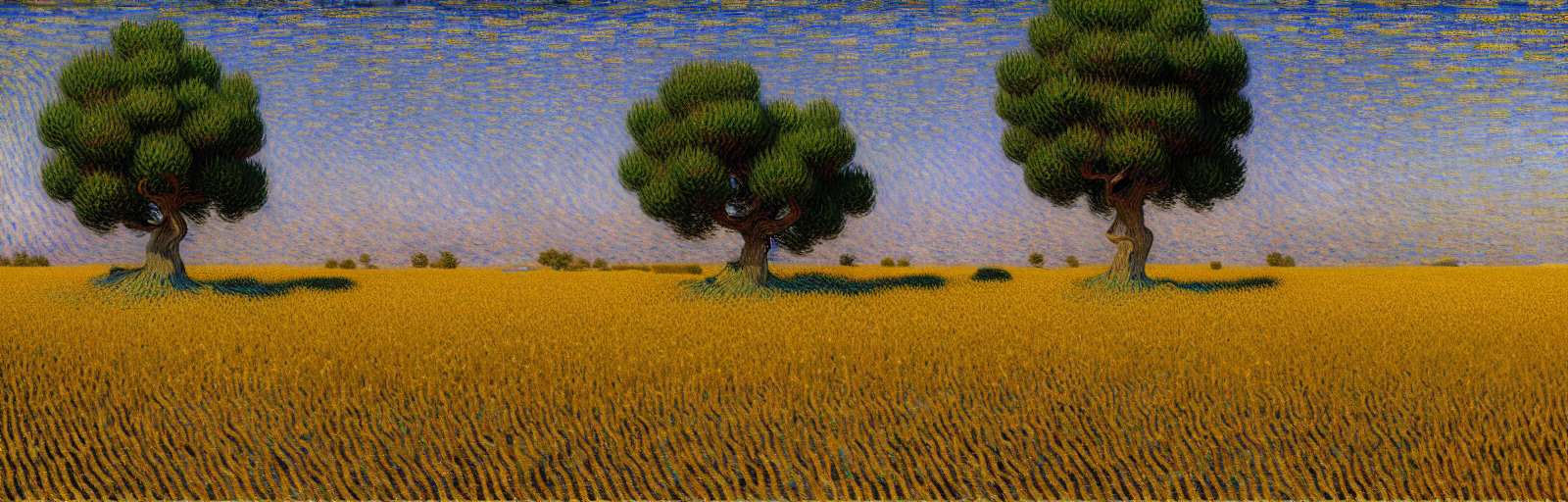 A Small Field Of Grain Beneath Juniper Trees, Studio Lightin...