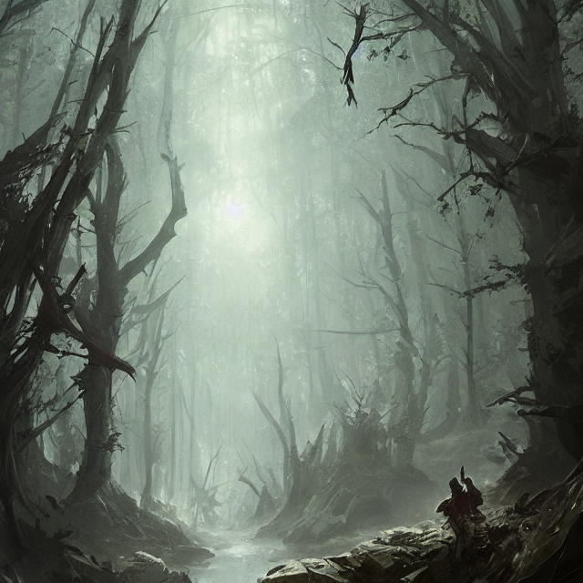 A Painting Of A Forbidden Forest By Greg Rutkowski, Dark Fan... — Stable Diffusion AI Prompt: a painting of a forbidden forest by greg rutkowski, dark fantasy art, high detai...