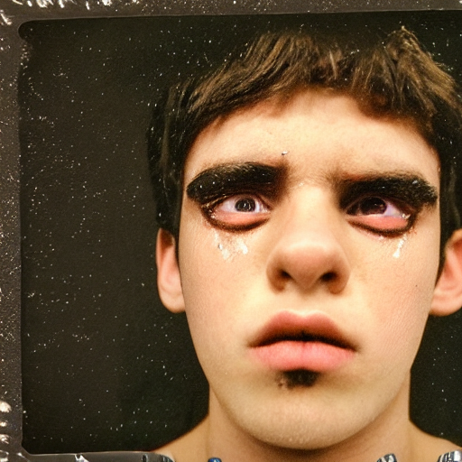 Poloroid Photograph Of A Sad Teenage Boy With Dark Makeup Cr...