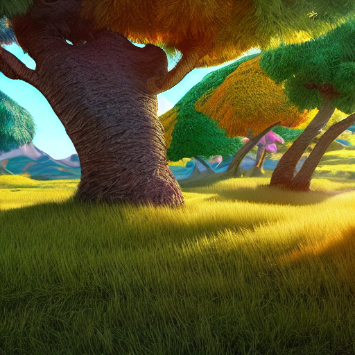 Landscape Environment With Furry Dr Seuss Style Colorful Tre...