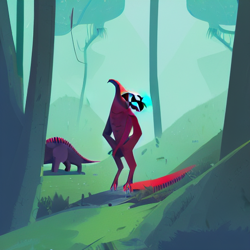 An Illustration Of A Dinosaur Jn 4 Q In The Woods, Trending...