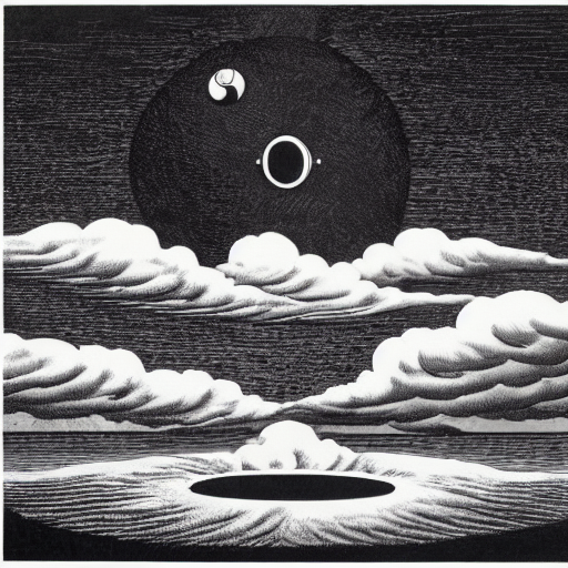 A Black And White Drawing Of A Road Splitting The Ocean And...