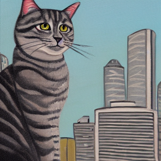 Anthropomorphic Grey Tabby Cat Looking At View Of Toronto Ci...