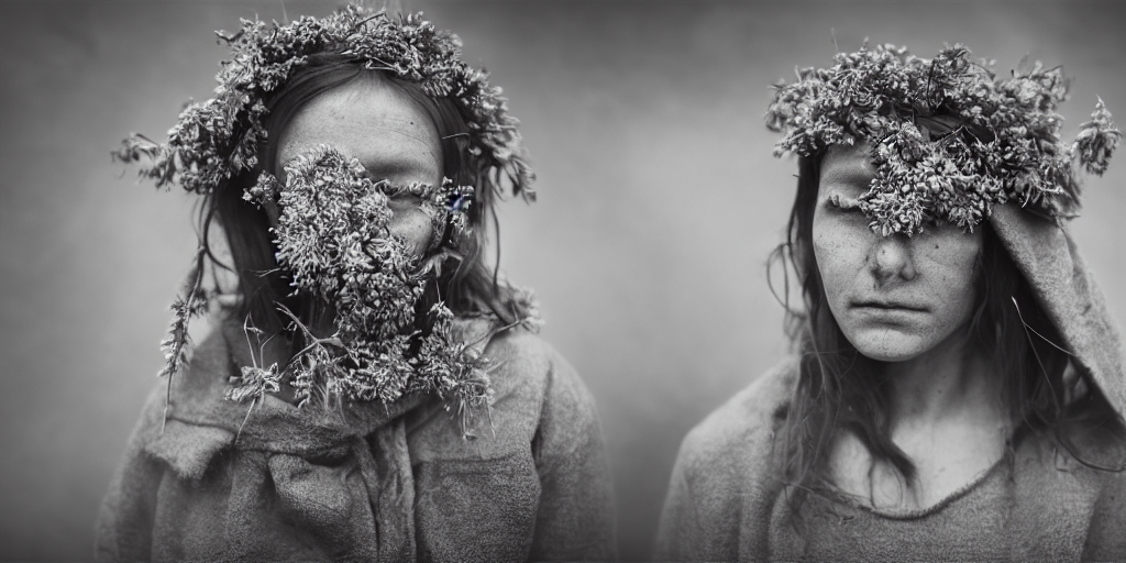 Portrait Photography Tyrolean Female Farmer, Leaves And Edel...