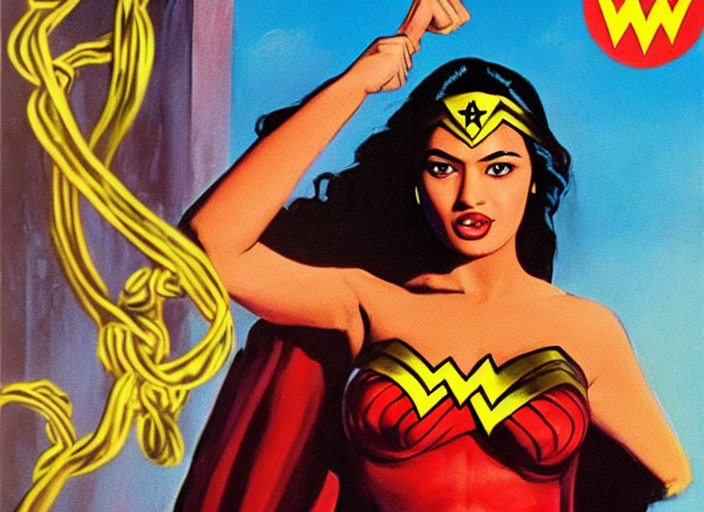 Jameela Jamil As Wonder Woman Posed With Glowing Rope Over H...
