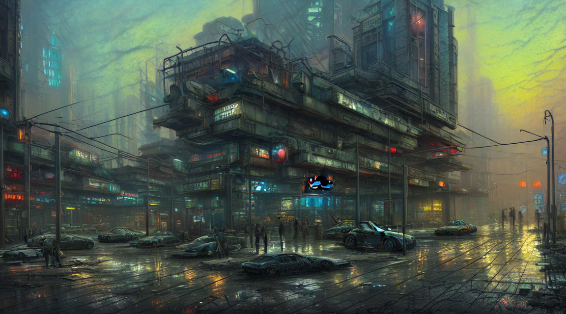 Post Apocalyptic Cyberpunk Police Station, Building, Avenue,...
