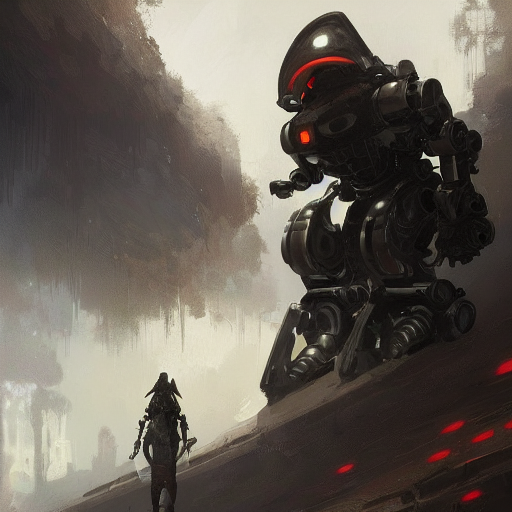 Robot With White, Black And Orange Accents, Fantasy Intricat...
