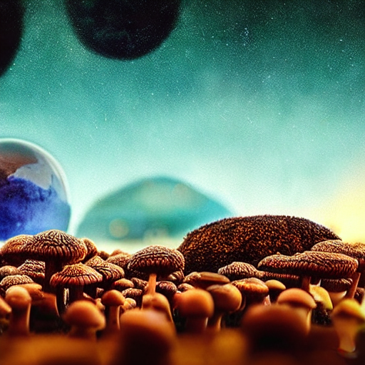 Alien Planet Landscape Made Out Of Mushrooms. Realistic Land...