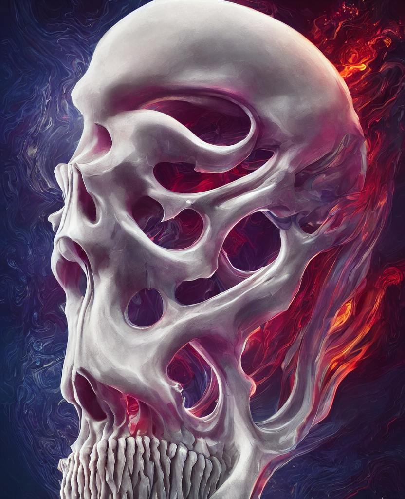 3 D Close - Up Swirly Human Skull Ram Skull Portrait Giant G...