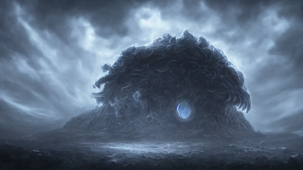 Large Lovecraftian Void Monster, White Eyes, Surrounded By D...