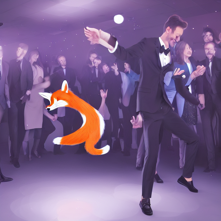 Cute Fox In Suit Dancing In Club, Photorealistic Rendering,...