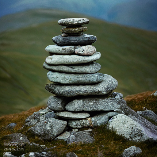 Photograph Of A Stone Cairn On A Mountain Top In Scotland, L...
