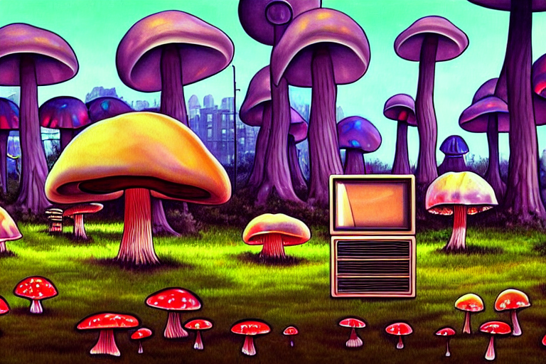 A Realistic Painting Of A Vintage Computer Crt, In A Park, I... — Stable Diffusion AI Prompt: a realistic painting of a vintage computer crt, in a park, in and advanced state...
