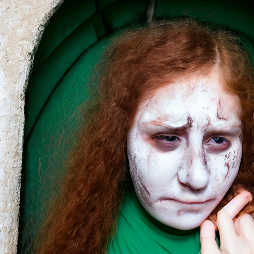 Close Up Of A Terrified Young Woman With Blood Stains On Her...