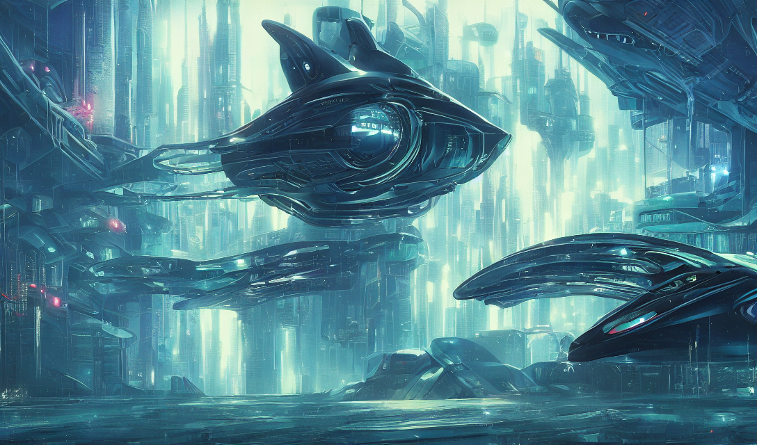 Cyberpunk Manta, Desktop Background, Path Traced, Highly Det...