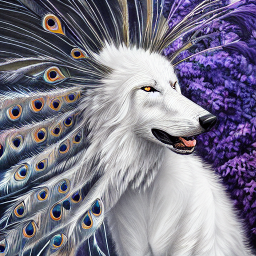 Beautiful White Wolf, Three Quarters Profile View, With Long...
