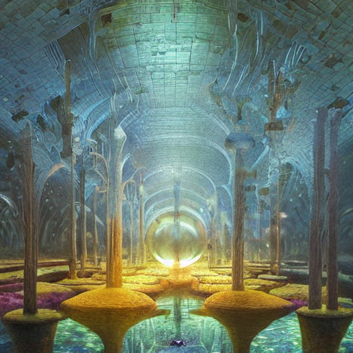An Epic Organic And Weird Underground City. Brightly Illumin...