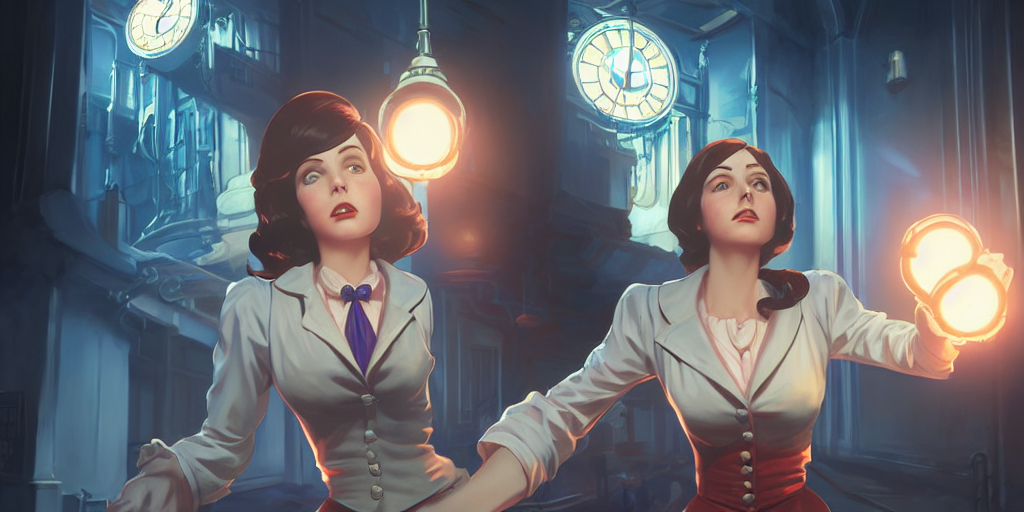Elizabeth From Bioshock Infinite Opening A Portal Environmen...