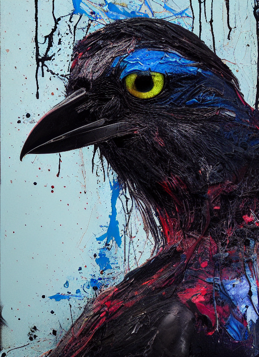 Photoreal Colorful Gouache Impasto Portrait Of A Crow By Nic...