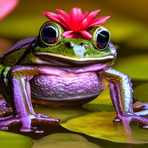 Adorable Bigeyed Frog Sitting Gently On A Lily Pad With Flow...