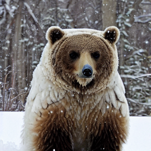 A Photo Of A Snow Owl And Grizzly Bear Hybrid Creature