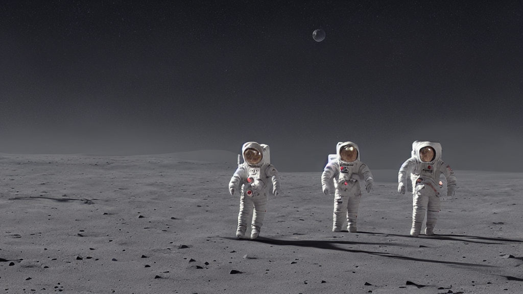 Two Astronauts Walking Across The Surface Of The Moon, Conce...