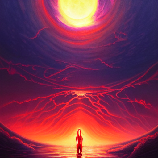 A Painting Of A Person Kneeling In The Water In Front Of A E...
