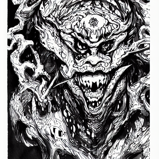 A Painting Of A Japanese Demon, Inks, High Detail, Trending...