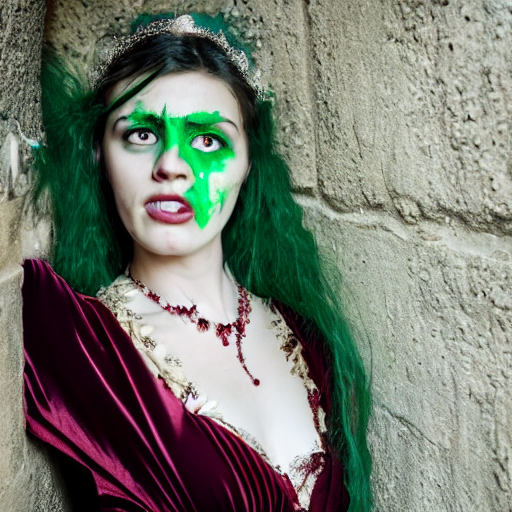 Close Up Of A Terrified Pretty Young Woman With Red Blood St...