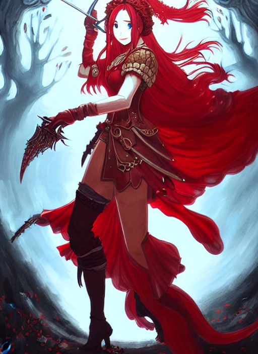 A Movie Poster Of Girl Bard In Red Dress, Fantasy, Dungeons...