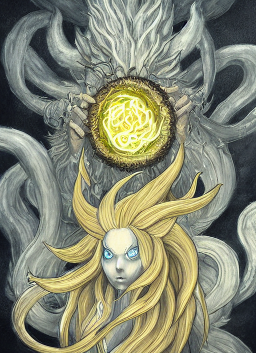 A Studio Portrait Of Ninetails Cultist Of Yog Sothoth Golden... — Stable Diffusion AI Prompt: a studio portrait of ninetails cultist of yog sothoth golden bangles arcane and...