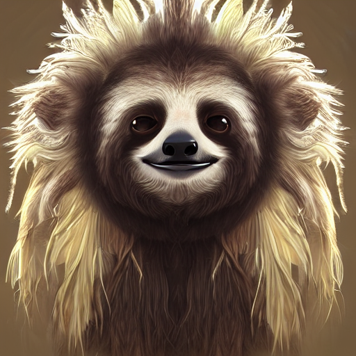 Cute Fluffy Baby Sloth Lion Hybrid Mixed Creature Character...